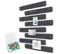 Uoisaiko Felt Pin Board Bar 38cm x 5cm, 8 Pack Cork Board Bulletin Board Strips with 40 Push Pins, Home Office Memo Notice Boards Felt Wall Tiles
