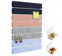 Uoisaiko Felt Pin Board Bar 38cm x 5cm, 8 Pack Cork Board Bulletin Board Strips with 40 Push Pins, Home Office Memo Notice Boards Felt Wall Tiles Misty Macaron