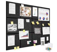 Uoisaiko Large Cork Board 30x30cm 12pcs Felt Wall Tiles with Safe Removable Adhesive Tabs and 60 Push Pins (Black（Flat）)