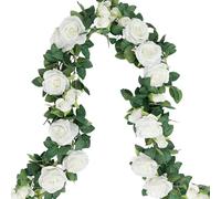 UOIXPUHUO 4 Pack Flower Garland, 26Ft Artificial Eucalyptus Flower Garland Floral Garland with White Rose Buds and Flowers, Silk Flower Vines for Wedding Arch Backdrop Wall Centerpiece Table Decor