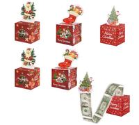 UOIXPUHUO 6 Pack Christmas Money Box for Cash Gift Pull, Xsmas Surprise Gift Box for Money with 260 Pcs Transparent Bags, Creative Ways to Give Money Gifts for Kids Adults