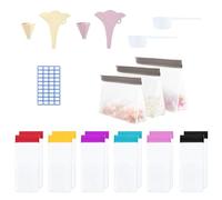 UOIXPUHUO Travel Protein Powder Containers Set with Silicone Funnels and Measuring Spoon, 12 Pcs Reusable Protein Powder Container to Go and 3 Pcs Food Storage Bags Stand Up for Workout, Fitness