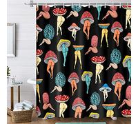Uokiuki Funny Mushroom Butt Shower Curtain, Fun Cute Sexy Butt 70S 80S Fabric Shower Curtains for Bathroom Hippie Psychedelic Aesthetic Colorful Unique Cool Cloth Black Shower Curtain Set 70X70IN