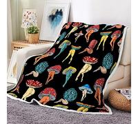 Uokiuki Funny Mushroom Butt Throw Blanket, Fun Cute Sexy Butt 70S 80S Fleece Flannel Black Blanket， Hippie Psychedelic Aesthetic Colorful Unique Cool Soft Blanket for Bed Couch Sofa 60""X80""