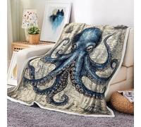 Uokiuki Nautical Octopus Throw Blankets, Map Ocean Cozy Warm Bed Living Room Bedroom Couch Blanket, White Fleece Flannel Throws to Decorate The Room and Bedroom Women Men Girls Boys All Season