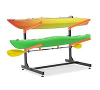 UOKRR Kayak Storage Rack, Freestanding Kayak Racks for Garage, Heavy Duty Adjustable Kayak Stand Indoor Outdoor Storage Rack for Kayaks, Canoes, Surfboard & Paddleboard (2 Levels with paddle hook)