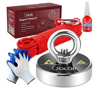 Uolor Magnet Fishing Kit - N35 Neodymium Eyebolt Fishing Magnet 160KG (353LB) Pull Force with 20M Rope, Gloves & Threadlocker for River Treasure Hunting & Salvage
