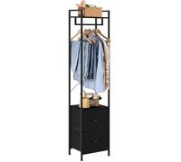 UOMIO 180CM Tall Clothes Rail with Drawers, Narrow Freestanding Coat Rack, Space Saving Clothing Rail Hanger with Storage Shelf, Stable Metal Frame Clothes Rack for Bedroom, Hallway, Cloakroom (Black)