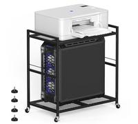 UOMIO 2-Tier Printer Stand Desk, Black Printer Table with 4 Wheels/Adjustable Feet, Mobile Printer Shelf, PC Tower Stand for Office, Home Storage