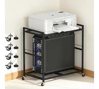 UOMIO 2-Tier Printer Stand on Wheels Black Computer Tower Stand with Storage Shelves, Heavy Duty Metal Under Desk Printer Stand Pinter Shelf for Home Office