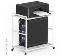 UOMIO 2-Tier Printer Stand with Storage Shelf and Wheels, Multi-Purpose Desktop Organize, Iron Printer Table Heavy Duty, Movable Computer Tower Cart for Office Home (White)