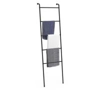UOMIO 5-Tier Towel Ladder Shelf, Space Saving Free Standing Towel Rail, Decorative Leaning Blanket Ladder Shelf, Towel Rack Holder Stand for Bathroom Bedroom Living room, Rustic Black