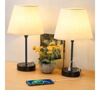 UOMIO Bedside Lamps Set of 2 Bedside Lamp with 2 USB Ports Bedside Light Compatible with E27 Bulbs Bedside Table Lamp Push Button Switch for Bedrooms Studies Living Rooms (No Bulb)