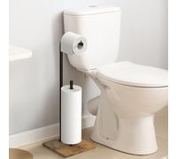 UOMIO Toilet Roll Holder Stand with Wooden Base, Freestanding Toilet Paper Holder, Toilet Roll Storage, Bathroom Spare Paper Rack Dispenser for 4 Reserve Rolls