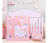 UOMNY Crib Bedding Set for Girls - Pink Baby Nursery Sets 3 Pieces Quilt Comforter Fitted Sheet Toddler Pillowcase Soft Star