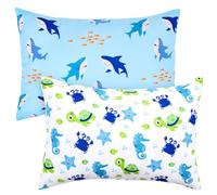 UOMNY Toddler Pillowcases for Girls 13X18 12x16 14x19 Turtles and Sharks Baby Pillow Case 2 Pack Small Pillow Covers for Travel Pillow Blue White