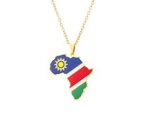 UOMSKTY Africa Outline Map Namibia Flag Pendant Thin Necklace - Trend Patriotic Jewellery Vintage Ethnic Enamel Necklets, Charm Hip-Hop Men Women Choker Clavicle Chain Accessories,Yellow,50Cm