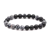 UOMSKTY Alabaster Natural Stone Beaded Bracelet - Creative 8Mm Round Beads Elastic Bangles Stretch Gemstone Wristband, Women Men Classic Ethnic Jewellery Trend Accessories Gift,Gray,19Cm