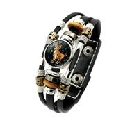 UOMSKTY Aries 12 Zodiac Constellation Luminous Bracelets - Leather Multilayer Braided Rope Luminous Bracelet,Crystal Glass Hand Woven Cuff For Women Men,17.5,20.5Cm