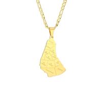 UOMSKTY Barbados Island Map With City Names Pendant Necklaces - Charm Cuban Chain Necklets Women Men Geometric Patriotic Jewellery, Novelty Hip-Hop Clavicle Chain Accessories Gift,Yellow,50Cm
