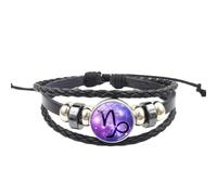 UOMSKTY Capricorn 12 Constellation Luminous Braided Bracelet - Leather Unisex Bracelet Couple Jewelry - Leather Bracelet Adjustable Punk Glow In The Dark Bracelet,23Cm