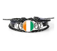 UOMSKTY Cote D'Ivoire Flag Braided Bracelet Adjustable - Charm Handmade Punk Wristband Badge Leather Woven Gem Bangle, Novelty Patriotic Jewelry Accessories Gift For Men Women