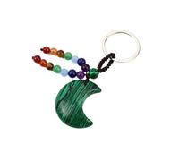 UOMSKTY Crystal Gemstone Moon Pendant Keyring - Handwoven Natural Stone Beads Tassel Keychains,Colorful Beads Crystal Stone Charms Keyrings Cute Keychain,Malachite,10Cm