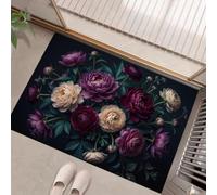 UOMSKTY Dark Retro Floral Washable Door Mats Indoor & Outdoor - Non-Slippery Heavy Duty - Perfect Dust Grabbing Doormats Peony, Flower Buds, Green Leaves Like This