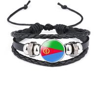 UOMSKTY Eritrea Flag Woven Bracelet - Adjustable Leather Multilayer Braided Bangles Trend Badge Wristband Souvenir, Charm Novelty Patriotic Jewellery Accessories Couple Gift