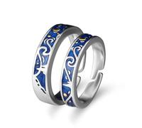 UOMSKTY Fashion Van Gogh'S Starry Night Open Rings For Couples - Blue Enamel Adjustable Ring Geometric Promise Ring, Engagement Wedding Bands Eternity Jewelry Accessories Gift,A Pair Of Rings