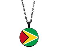 UOMSKTY Guyana Flag Glass Cabochon Necklace,Guyanese Flag Patriot Souvenir Pendant Necklace,National Flag Fashion Jewelry Gift,Black,45+5Cm