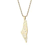 UOMSKTY Israel Palestine Flag Map Necklace,Personalized Trendy Pendant With Hollow Leaves,Map Of Israel Palestine Long Chain Country Necklace Patriotic Jewellery,Yellow,50Cm