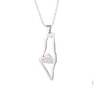 UOMSKTY Israel Palestine Map Shaped Charm Necklace For Men Women，Fashion Map Of Israel Palestine Necklace Charm Jewelry,Ethnic Hollow Palace Pendant Sweater Necklace,White,50Cm