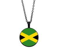 UOMSKTY Jamaica Flag Pendant Necklace Jewelry,Creative Jamaican Flag Glass Cabochon Pendant Patriotic Jewelry,Sweater Necklace For Women And Girls Gift,Black,45+5Cm