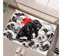 UOMSKTY Japanese Ukiyo-Edirt Trapper Indoor Door Mat90 X 150 Cm,Non-Slip Entrance Rugblack Bear, Ocean Waves, Red Sun,Decorative Indoor Front Door Floor Mat Entry Dirt Trapper Rug
