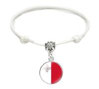 UOMSKTY Malta Flag Braided Bracelet Adjustable - Charm White Rope Knot Woven Bangle Round Gem Pendant Wristband, Novelty Chic Patriotic Jewelry Accessories Gift For Men Women,Adjustable