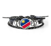 UOMSKTY Namibia Flag Adjustable Braided Bracelets - Black Leather Multilayer Woven Bangle Novelty Patriotic Jewelry, Unisex Charm Punk Jewelry Wristband Accessories Souvenir Gift,Adjustable