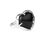 UOMSKTY Natural Black Obsidian Rings For Women - Fashion Love Heart Charm Four Prongs Inlay Natural Obsidian Stone Rings,Adjustable Black Jewelry Meditation Gifts For Women,Black,Adjustable
