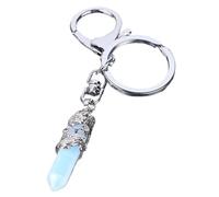 UOMSKTY Natural Gem Stone Keychains - Hexagonal Prism Point Pendant Lapis Lazuli White Crystal Opal Key Ring,Crystal Stone Keychain Car Key Rings For Women Men Girls,Opal,10.6