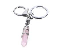 UOMSKTY Natural Gem Stone Keychains - Hexagonal Prism Point Pendant Lapis Lazuli White Crystal Opal Key Ring,Crystal Stone Keychain Car Key Rings For Women Men Girls,Rose Quartz,10.6