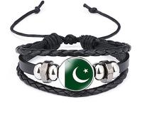 UOMSKTY Pakistan Flag Braided Bracelet - Adjustable Leather Woven Bangle Patriotic Jewellery Couple Wristband, Unisex Charm Novelty National Flag Badge Souvenir Graduation Gift,Adjustable