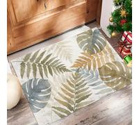 UOMSKTY Retro Distressed Indoor Outdoor Door Mat, Monstera Deliciosa, Fern Leaves 40 X 60 Cm Washable Doormat,Gray-Green Non Slip Low Pile Bathroom Rug For Entryway Kitchen