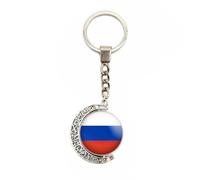 UOMSKTY Russia Country Flag Keyrings Pendant - Retro Geometric Hollow Moon Keychains Fashion Time Gem Patriotic Accessories, Charm Novelty Car Key Bag Jewelry Russian Souvenir Gift,White