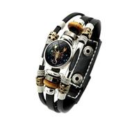 UOMSKTY Scorpio 12 Zodiac Constellation Luminous Bracelets - Leather Multilayer Braided Rope Luminous Bracelet,Crystal Glass Hand Woven Cuff For Women Men,17.5,20.5Cm