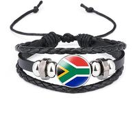 UOMSKTY South Africa Flag Braided Bracelet Adjustable - Charm Handmade Badge Leather Woven Gem Bangle Punk Wristband, Novelty Patriotic Jewelry Accessories Gift For Men Women,Adjustable