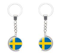 UOMSKTY Sweden Patriotic Flag Keychain For Women Men - 2Pcs Hollow Moon Round Time Gem Pendant Chain Keyring,Sweden Flag Keyring Car Keyring Accessories,White,99Mm