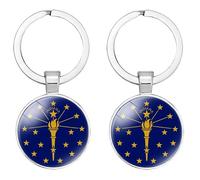 UOMSKTY Usa Indiana Flag Hanging Ring Keychain, Stylish Ethnic Durable Key Chains Key Rings Car Backpack Accessories Gift 2Pc/Set For Men And Women Indiana One Size