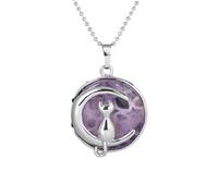 UOMSKTY Vintage Amethyst Cat Moon Pendant Necklaces - Charm Ethnic Natural Stone Crystal Necklets, Couple Yoga Jewelry Energy Gemstone Ornament Trend Geometric Accessories Gift,Adjustable