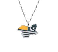 UOMSKTY Vintage Enamel Kashmir Map Pendant Necklace - Country Outline Flag Pendant Charm Clavicle Chain,World Travel Gifts Map Necklace For Women Man Jewelry Valentines Day,White,50Cm Or 19.7 Inches