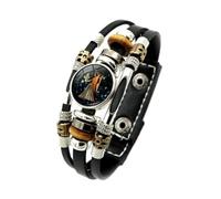 UOMSKTY Virgo 12 Zodiac Constellation Luminous Bracelets - Leather Multilayer Braided Rope Luminous Bracelet,Crystal Glass Hand Woven Cuff For Women Men,17.5,20.5Cm